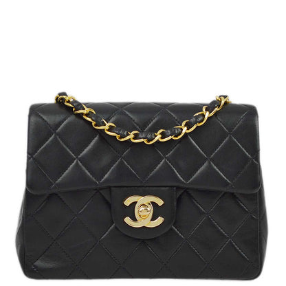 Chanel 1994-1996 Black Lambskin Mini Classic Square Flap Shoulder Bag 17