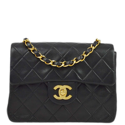 Chanel 1994-1996 Black Lambskin Mini Classic Square Flap Shoulder Bag 17