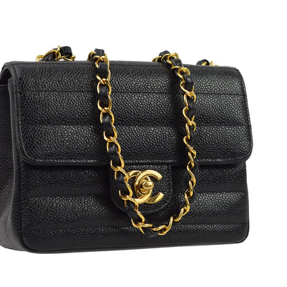 Chanel * 1994-1996 Black Caviar Mini Classic Square Flap Shoulder Bag 17