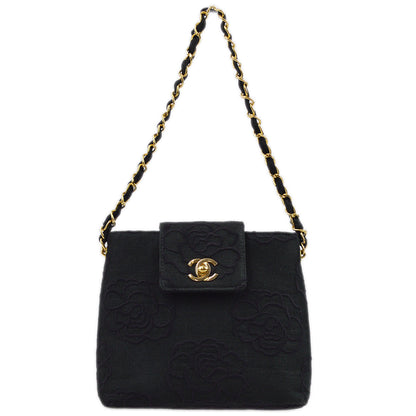 Chanel 1997-1999 Black Canvas Camelia Chain Handbag