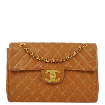 Chanel 1997-1999 Brown Lambskin Maxi Classic Flap Shoulder Bag
