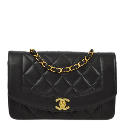 Chanel 1996-1997 Black Lambskin Small Diana Shoulder Bag
