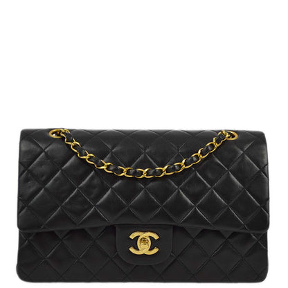 Chanel 1994-1996 Black Lambskin Medium Classic Double Flap Shoulder Bag