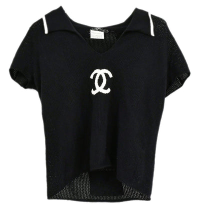 Chanel Short Sleeve Sweater Black 01C #40