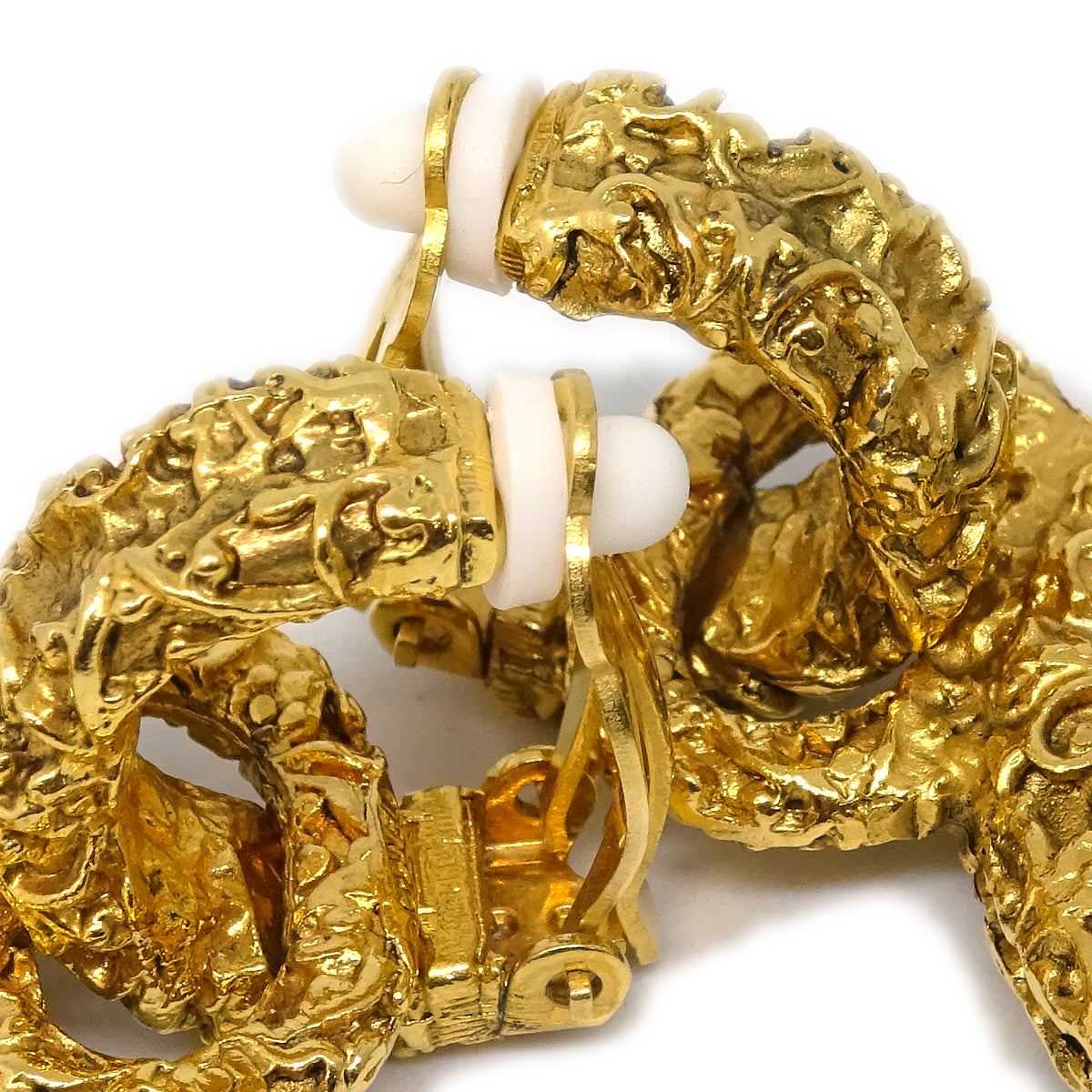 Chanel Hoop Dangle Earrings Clip-On Gold 93A