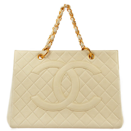 Chanel 1996-1997 Ivory Lambskin Chain Tote Handbag