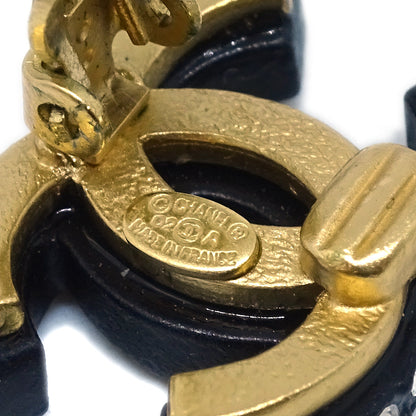 Chanel Black CC Earrings Rhinestone Clip-On 02A