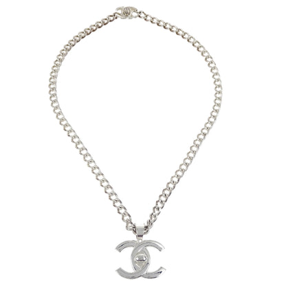 Chanel Turnlock Chain Pendant Necklace Silver 97P