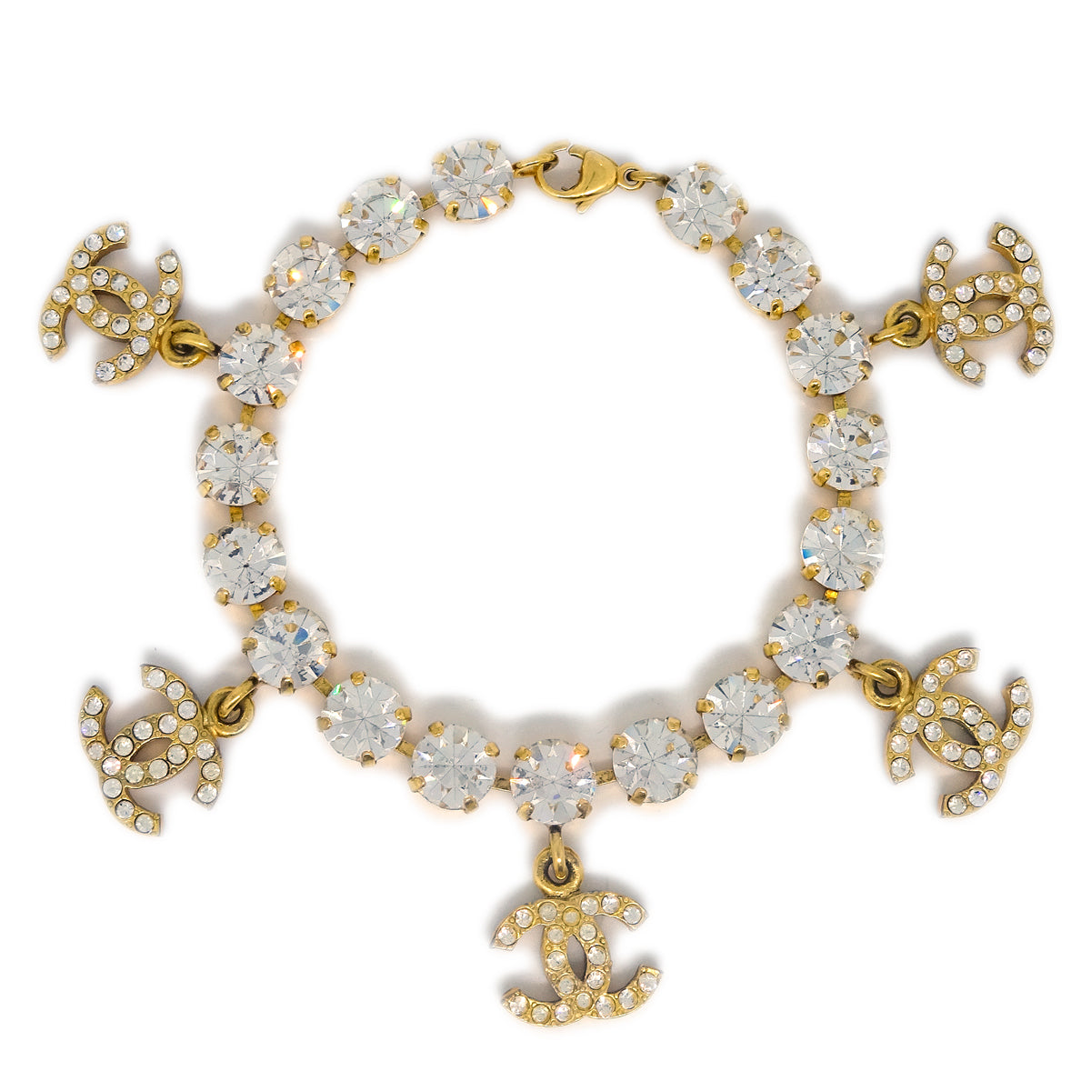 Chanel Rhinestone Bracelet Gold 96P