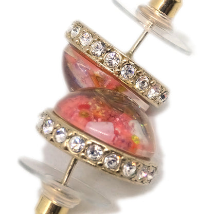 Chanel Button Piercing Earrings Rhinestone Pink 09C