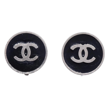 Chanel Button Earrings Clip-On Black 04V
