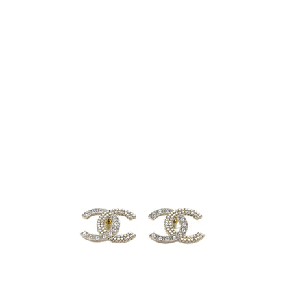 Pearl & Crystal CC Logo Earring
