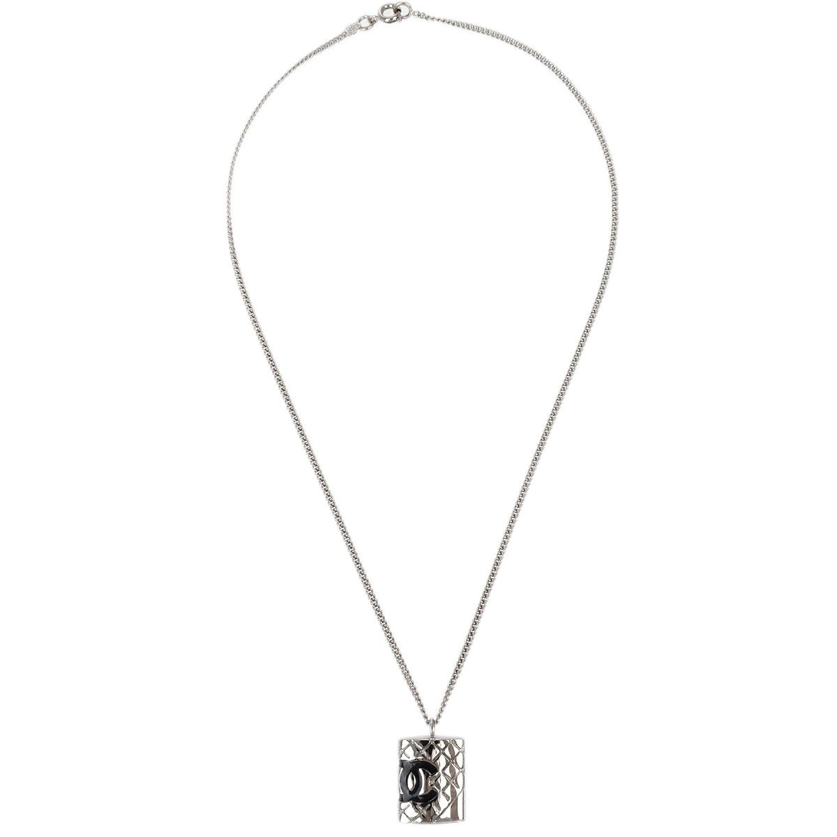 Chanel Cambon Ligne Chain Necklace Pendant Silver 05C