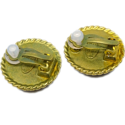 Chanel Button Earrings Clip-On Black Gold 95C