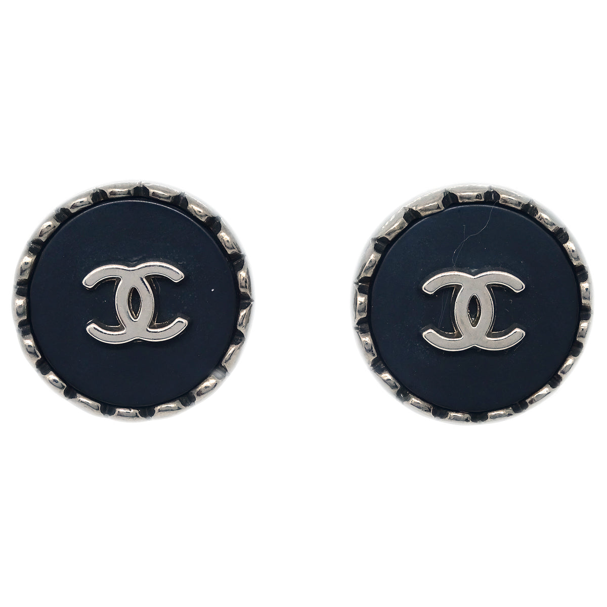 Chanel Button Earrings Clip-On Black 96A