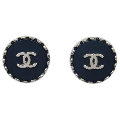 Chanel Button Earrings Clip-On Black 96A