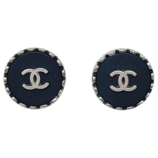 Chanel Button Earrings Clip-On Black 96A
