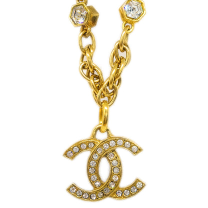 Chanel CC Chain Pendant Necklace Rhinestone Gold