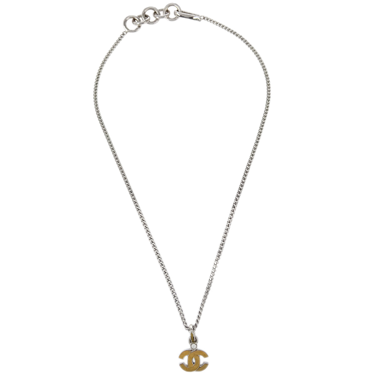 Chanel CC Chain Necklace Pendant Rhinestone Silver 04P