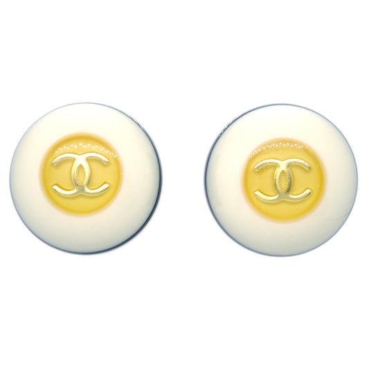 Chanel Button Earrings Clip-On White 96P