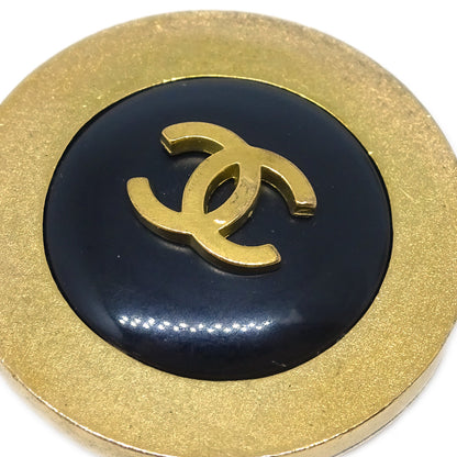 Chanel Button Earrings Clip-On Black Gold 94P