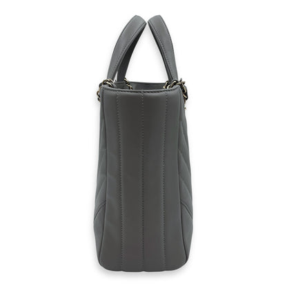 Chevron Print Seasonal Tote 25x21x9cm Grey Shoulder Bag in Lambskin, Gold hardware