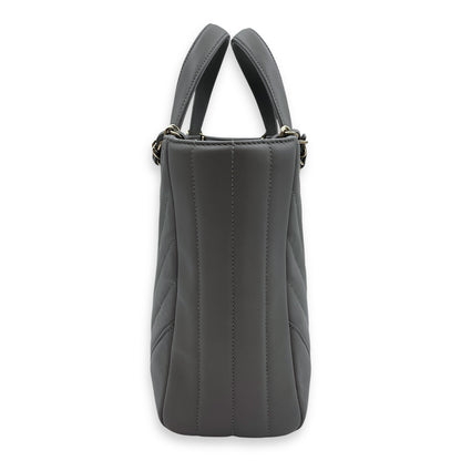 Chevron Print Seasonal Tote 25x21x9cm Grey Shoulder Bag in Lambskin, Gold hardware