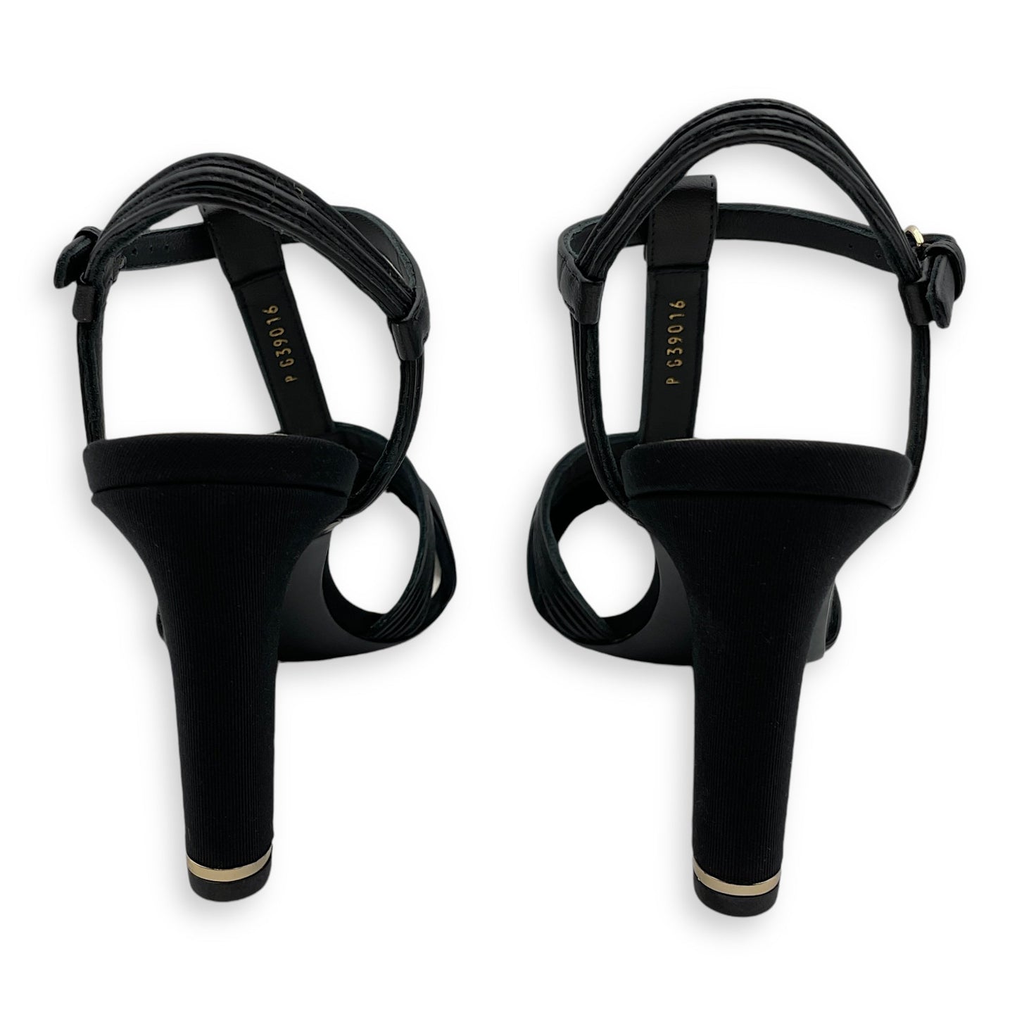 Pearl CC Strappy (10cm) 37.5C Black Heels in Lambskin, grosgrain, pearls, Gold hardware