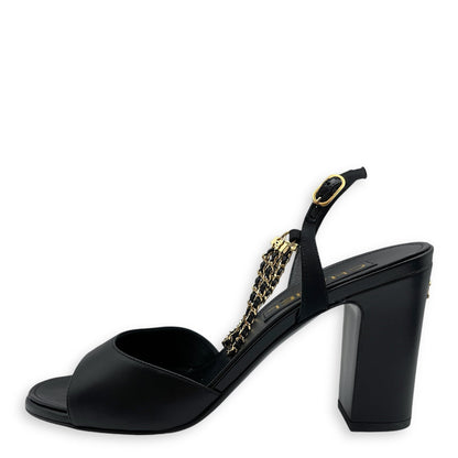 CC Chain Slingback (10cm) 37.5C Black Heels in Lambskin, Gold hardware