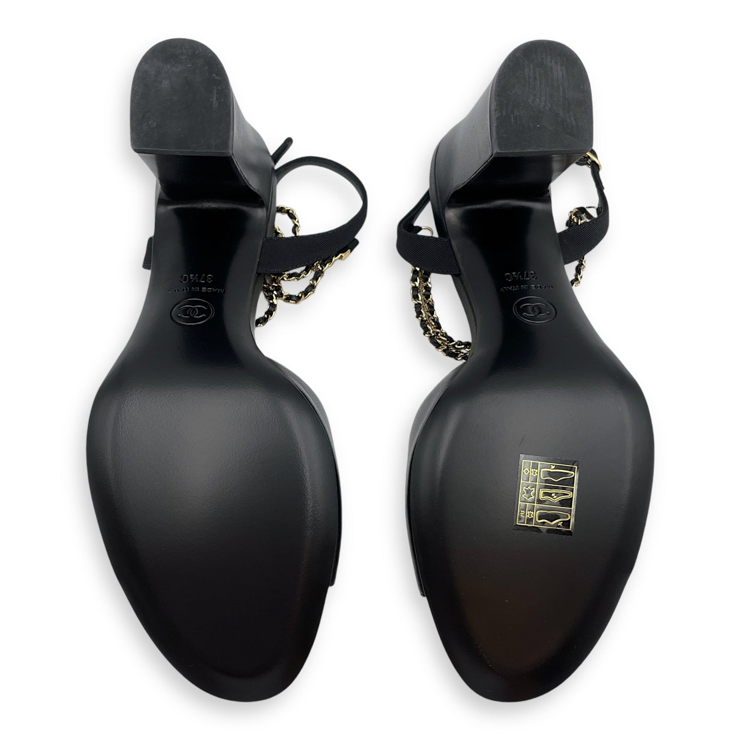 CC Chain Slingback (10cm) 37.5C Black Heels in Lambskin, Gold hardware