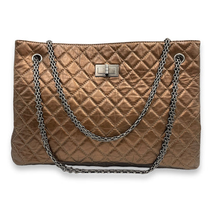 Reissue Shopping Tote 36x25x9cm Brown Shoulder Bag in Distressed Leather, Ruthenium-finish Brass hardware