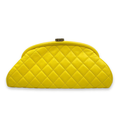 Kisslock Timeless Yellow Clutch in Lambskin, Gold hardware