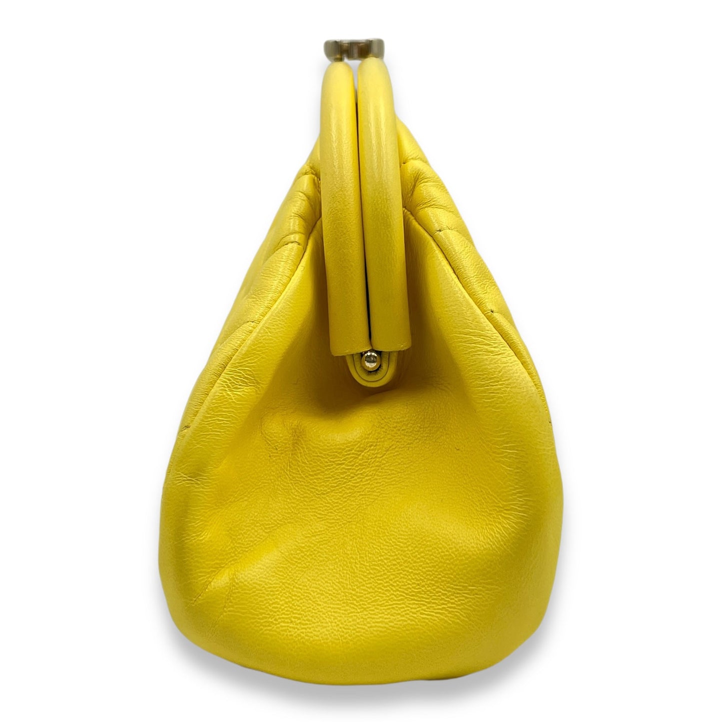 Kisslock Timeless Yellow Clutch in Lambskin, Gold hardware