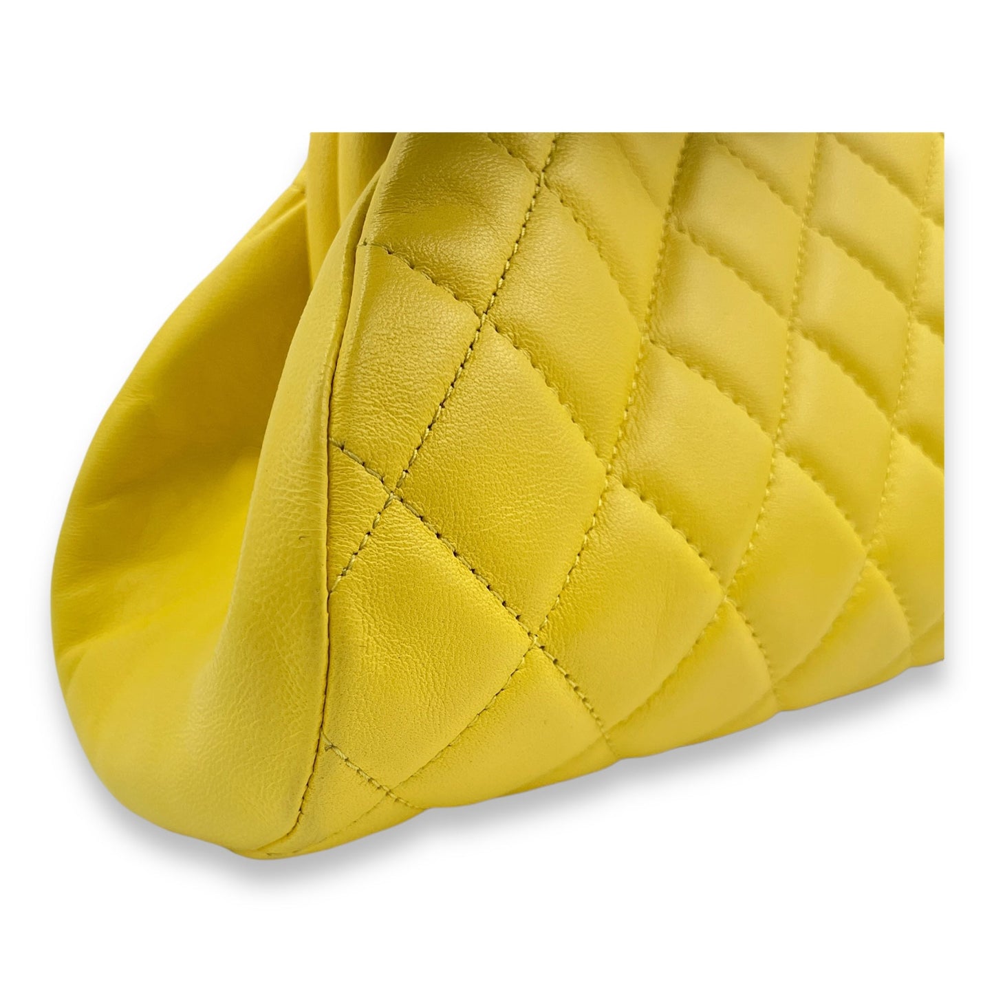 Kisslock Timeless Yellow Clutch in Lambskin, Gold hardware