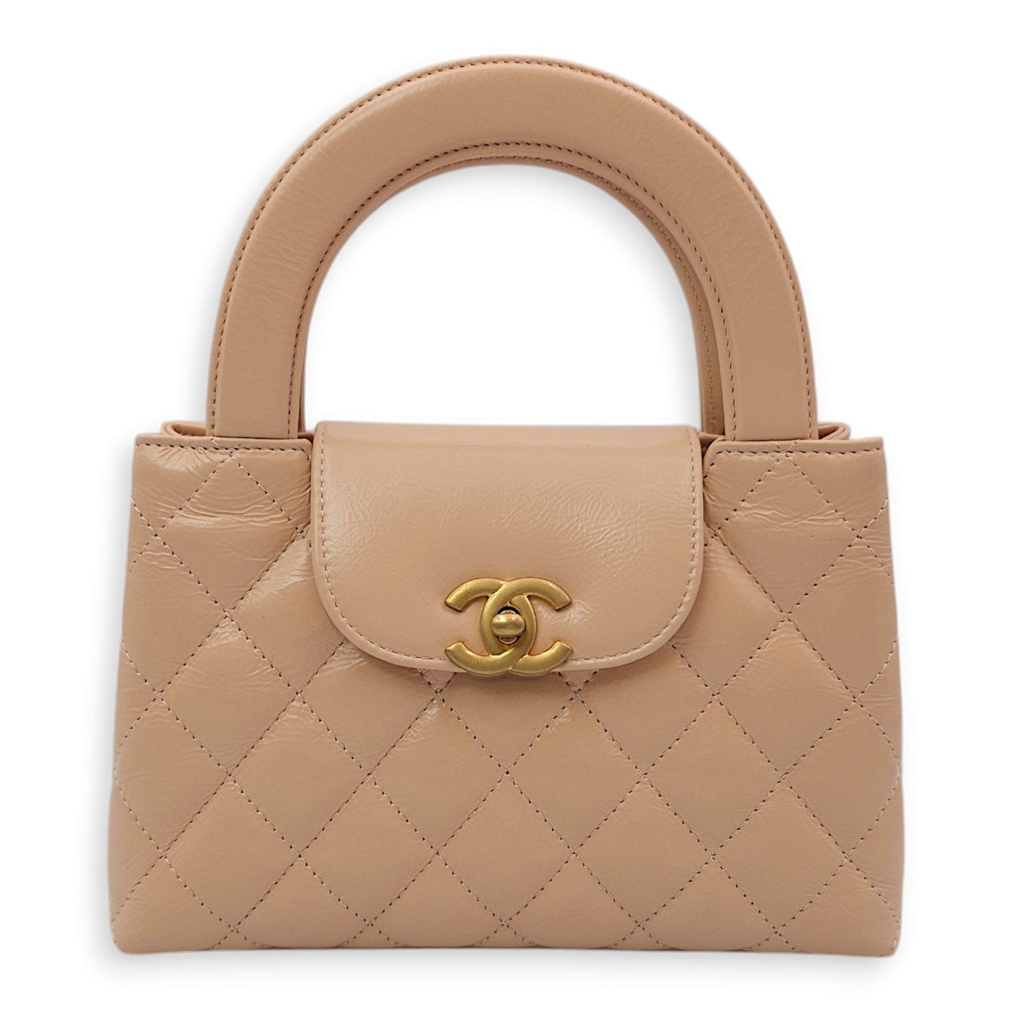Kelly (19cm) Mini Beige Crossbody Bag in Shiny calf, Gold hardware