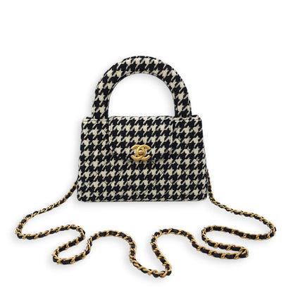 Houndstooth Kelly (19cm) Mini Multi-colour Crossbody Bag in Tweed, Gold hardware