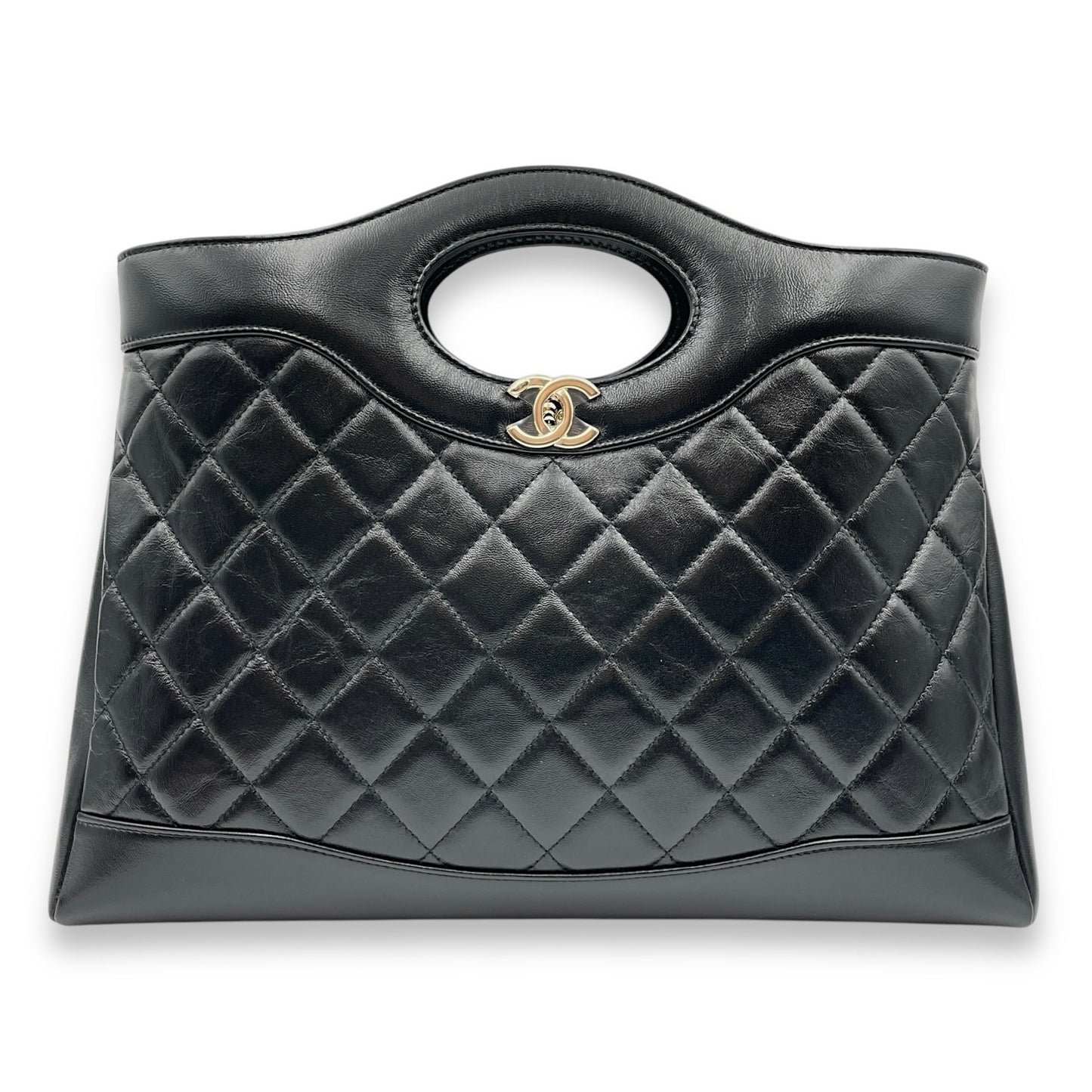 31 Shopping Tote 36x25x7cm Black Shoulder Bag in Shiny lambskin, Gold hardware