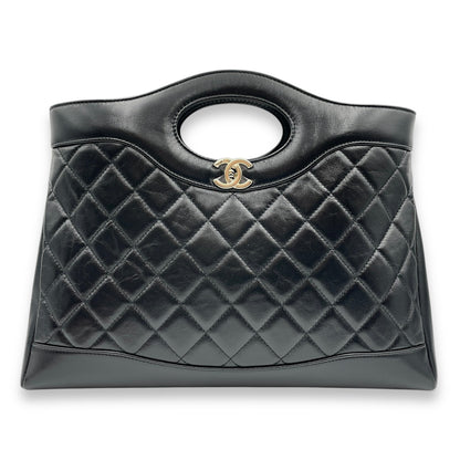 31 Shopping Tote 36x25x7cm Black Shoulder Bag in Shiny lambskin, Gold hardware