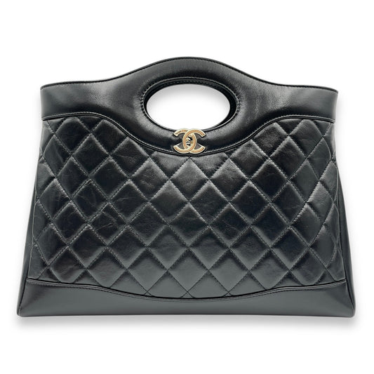 31 Shopping Tote 36x25x7cm Black Shoulder Bag in Shiny lambskin, Gold hardware