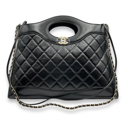 31 Shopping Tote 36x25x7cm Black Shoulder Bag in Shiny lambskin, Gold hardware