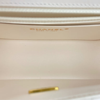 2.55 Chevron Reissue Mini White Crossbody Bag in Calfskin, Gold hardware