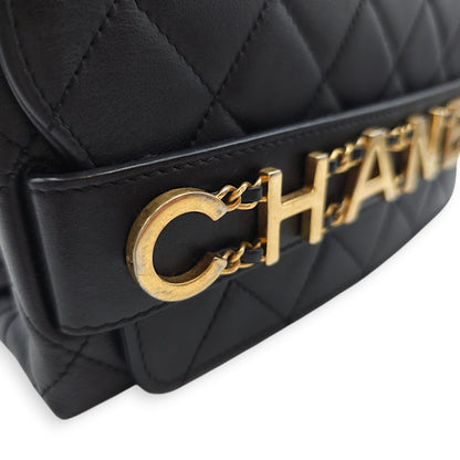 Seasonal Logo Enchained Flap 21.5x13.5x6cm Black Crossbody Bag in Calfskin, Gold hardware