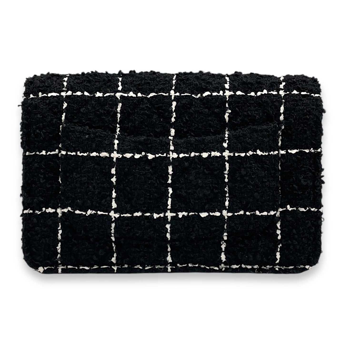 Pearl Crush Black/White Wallet On Chain in Tweed, Gold hardware