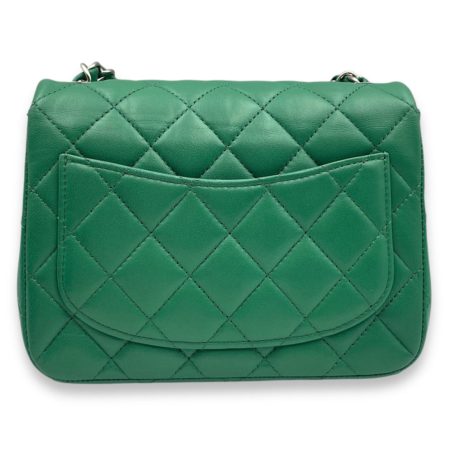 Classic Square Mini Green Crossbody Bag in Lambskin, Silver hardware