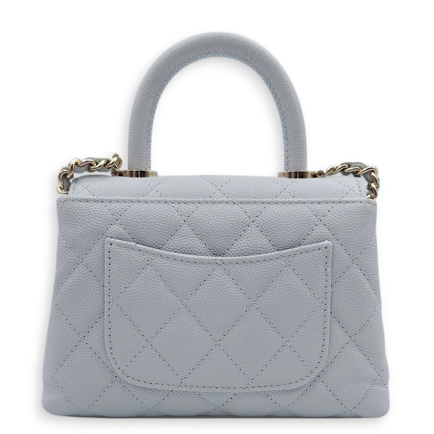 Coco Handle Quilted Micro Bleu Crossbody Bag in Caviar Leather, Gold hardware
