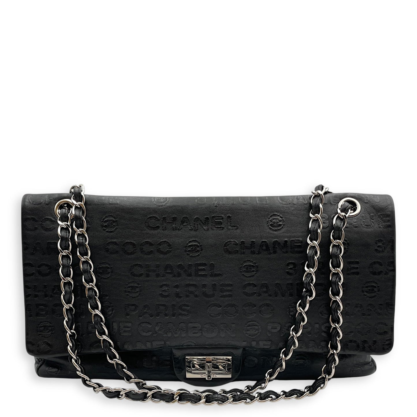 31 Rue Cambon Reissue Flap Maxi Black in Calfskin, Silver hardware