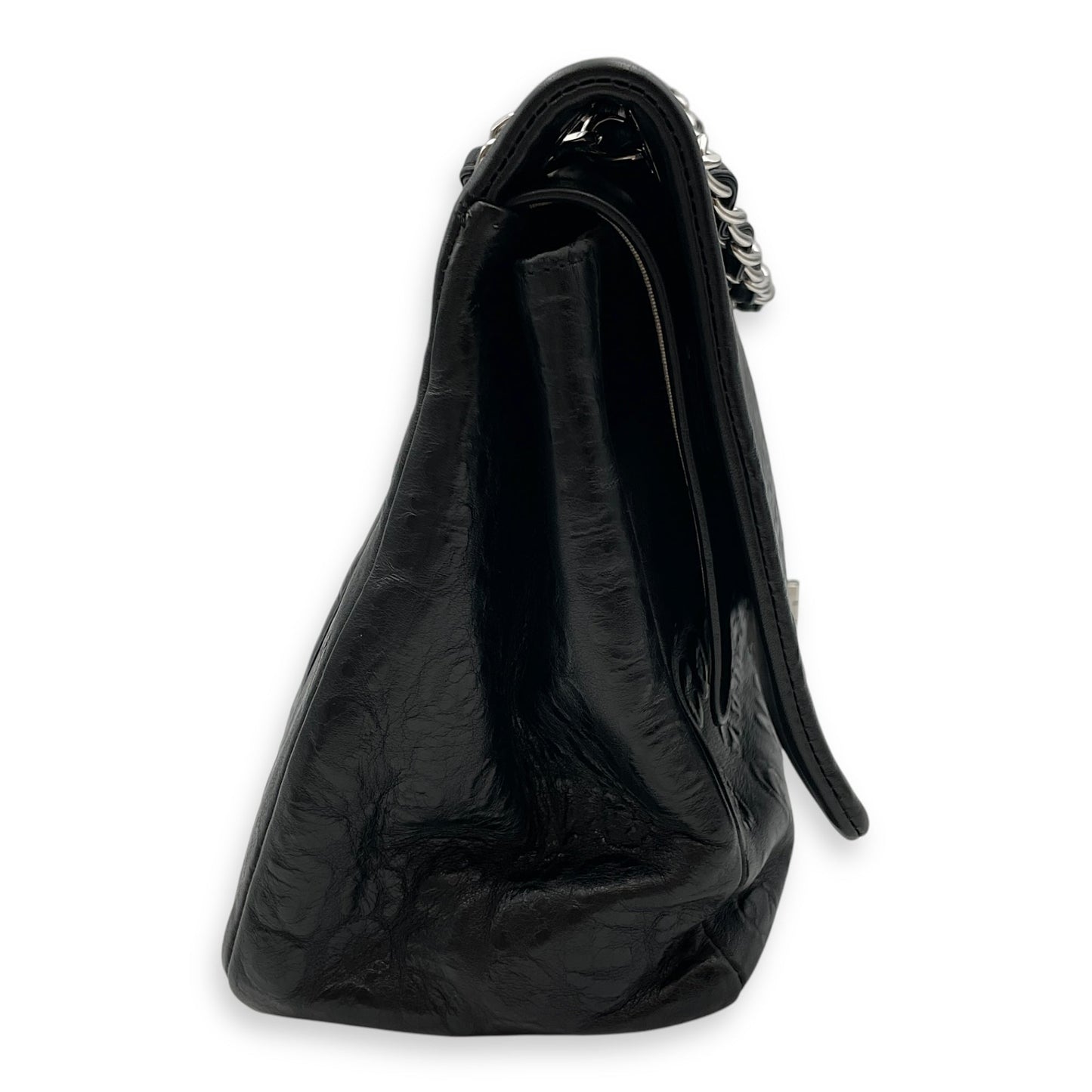 31 Rue Cambon Reissue Flap Maxi Black in Calfskin, Silver hardware