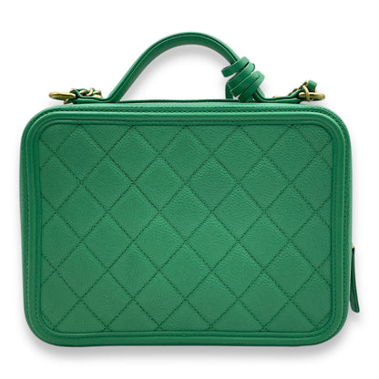 Filigree Medium Green Shoulder Bag in Caviar Leather, Gold hardware