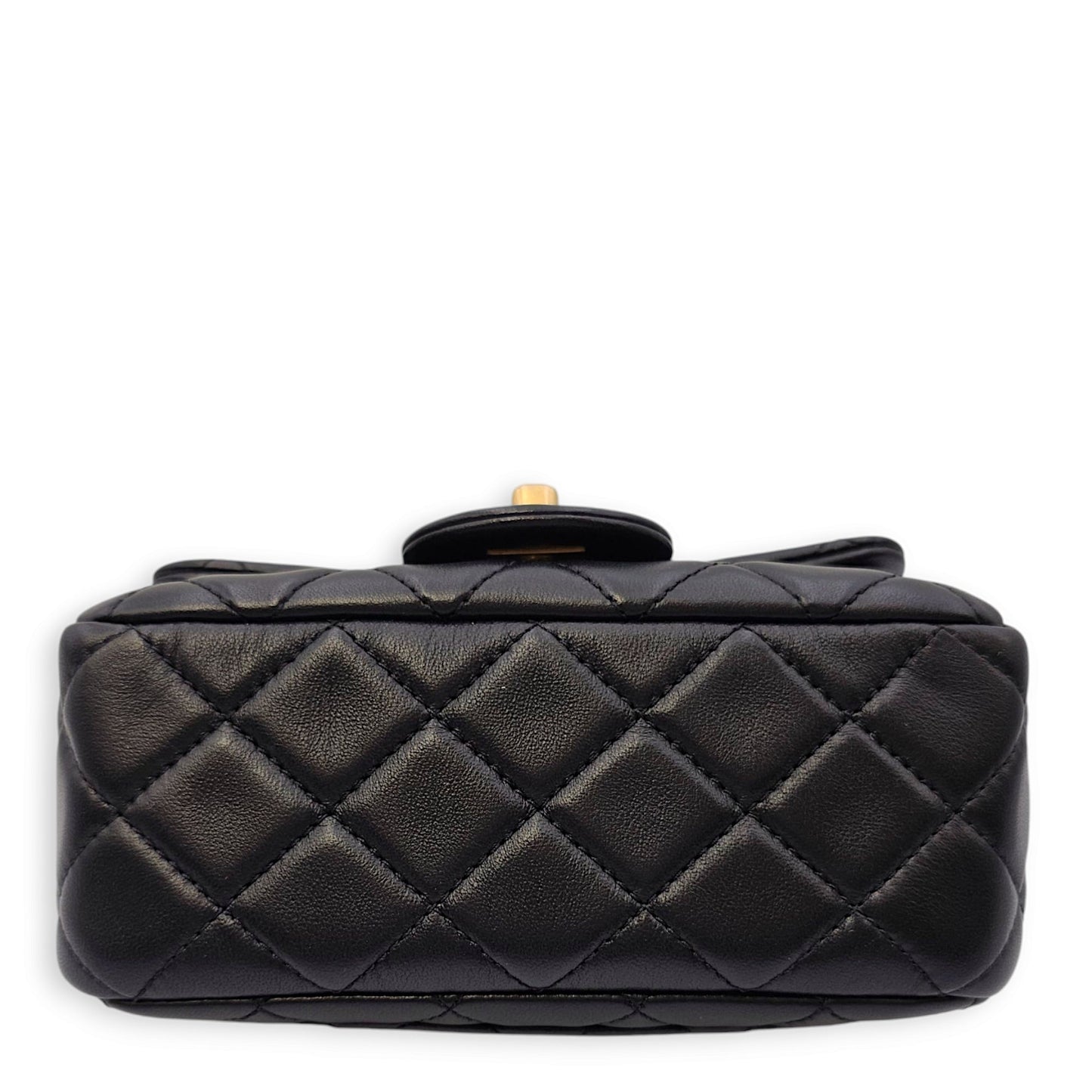 Pearl Crush Mini Black Crossbody Bag in Lambskin, Gold hardware
