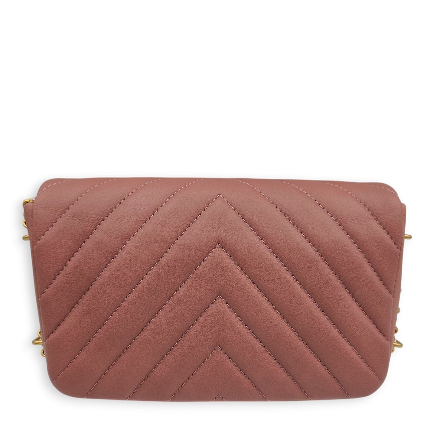 Chain Around Chevron Mini Flap 21x14x6cm Dusty Rose Crossbody Bag in Lambskin, Gold hardware